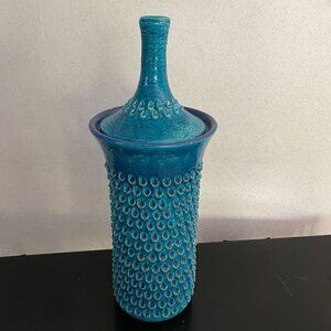 Aldo Londi Bitossi Lacrima Remini Blue Ceramic Covered Vase Rare Italy MCM RARE